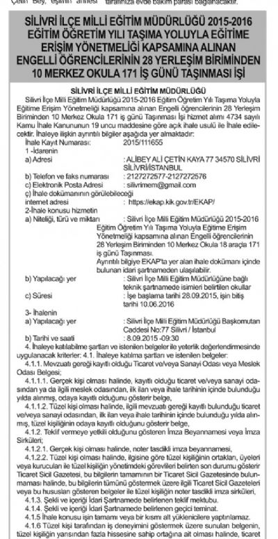 Engelli öğrencilerin taşıma işi ihalesi yapılacak