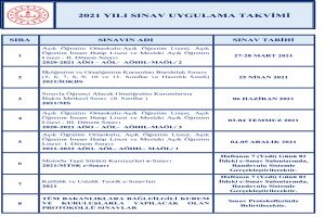 2021 Yılı Sınav Uygulama Takvimi