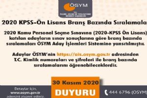 2020 KPSS-Ön Lisans branş bazında sıralamalar
