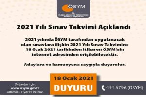 2021 Yılı Sınav Takvimi açıklandı