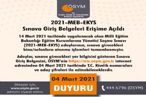 2021-MEB-EKYS Sınava giriş belgeleri erişime açıldı