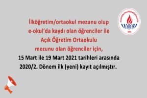 2020/2. Dönem ilk (yeni) kayıtlar açıldı