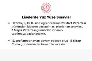 MEB’den Liselerde Yüz Yüze Sınavlar hakkında duyuru