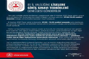 Liselere Giriş Sınavı Tedbirleri Genelgesi