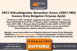 2021 YKS Giriş Belgeleri erişime açık