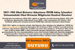 YKS Okul Birincilerinin dikkatine