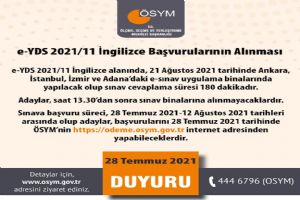 e-YDS 2021/11 İngilizce başvuruları başladı
