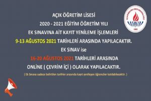 Açık Öğretim Ek Sınavı kayıt işlemleri