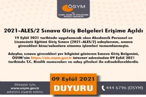 ALES /2 Sınava Giriş Belgeleri erişime açıldı