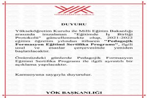 YÖK’ten Pedagojik Formasyon duyurusu