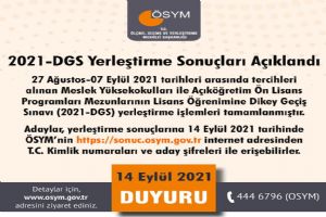 2021-DGS Yerleştirme sonuçları açıklandı