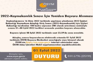 2022-Kaymakamlık Sınavı için yeniden başvuru