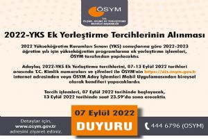 2022-YKS Ek Yerleştirme Tercihleri