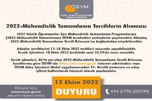 Mühendislik Tamamlama tercihleri alınıyor