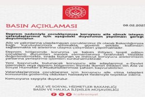 Aile ve Sosyal Hizmetler Bakanlığından duyuru