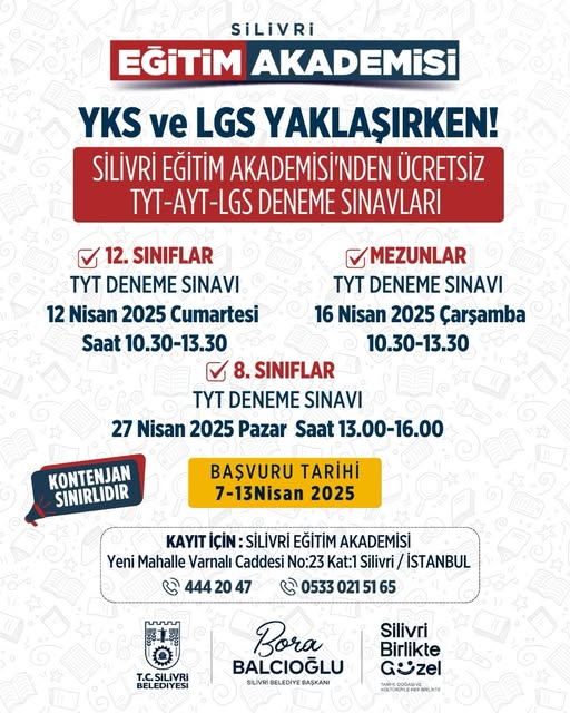 Silivri Eğitim Akademisi’nden Ücretsiz YKS ve LGS Deneme Sınavları