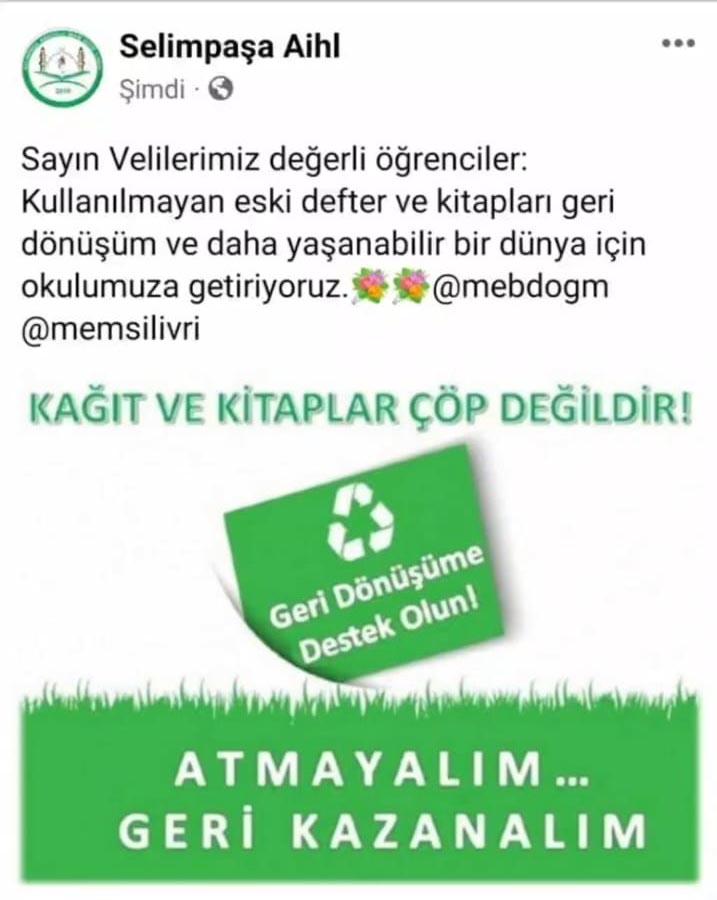 Selimpaşa Anadolu İmam Hatip Lisesi'nden Geri Dönüşüme destek çağrısı