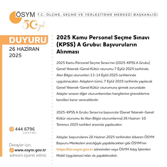 KPSS A Grubu başvuruları başladı
