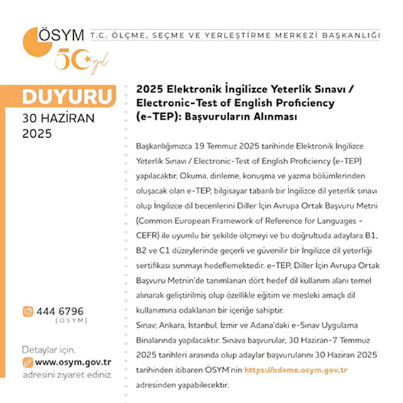 Elektronik İngilizce Yeterlilik Sınavı başvuruları başladı