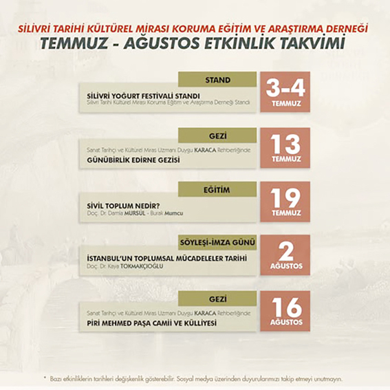Silivri Tarih Derneğinden yaza özel kültürel etkinlik takvimi