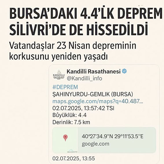 Bursa’daki 4.4’lük deprem Silivri’de de hissedildi