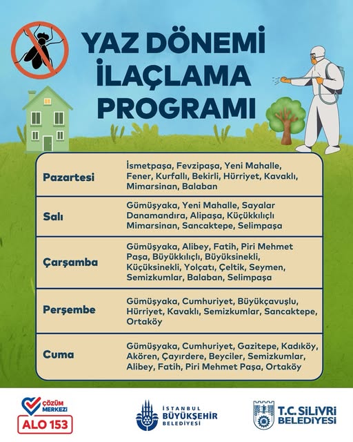 Silivri'de Yaz Dönemi İlaçlama Programı mahalle bazında devam ediyor