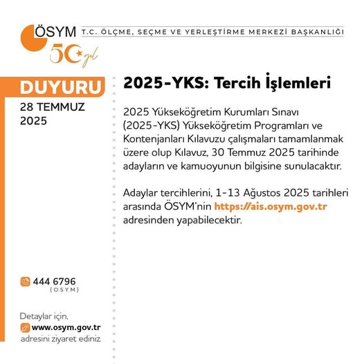 2025-YKS tercih süreci 1 Ağustos’ta başlıyor