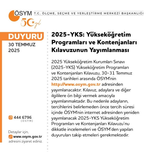 2025-YKS Kılavuzu yayınlandı