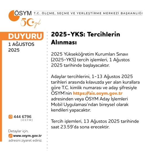 2025-YKS Tercih Dönemi başladı