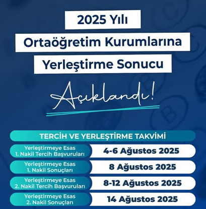 2025 Yılı Ortaöğretim Yerleştirme sonuçları açıklandı