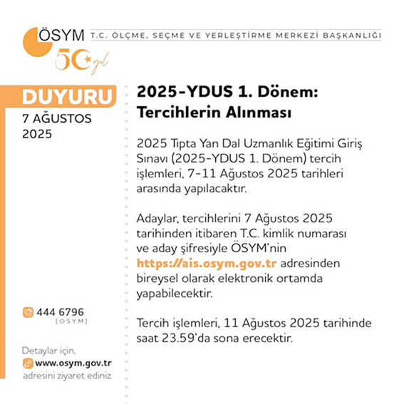 2025-YDUS 1. Dönem Tercih Süreci başladı