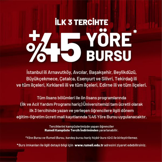 İstanbul Rumeli Üniversitesi’nden ilk 3 tercihe %45 Yöre Bursu