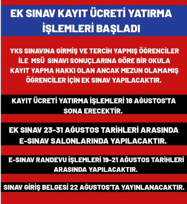 Ek Sınav Kayıt Ücreti Yatırma İşlemleri Başladı