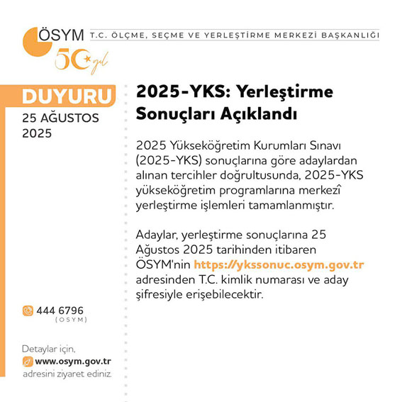 2025-YKS Yerleştirme Sonuçları açıklandı