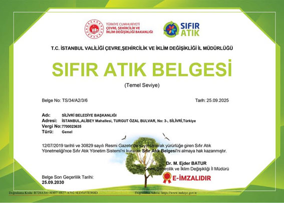 Silivri Belediyesine “Sıfır Atık Belgesi”