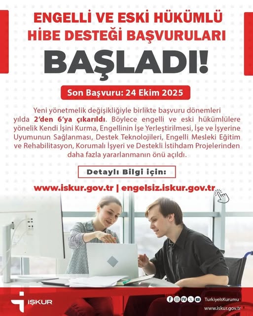 Engelli ve Eski Hükümlü Hibe Desteği başvuruları başladı