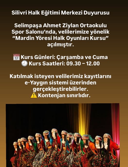 Silivri Halk Eğitimi Merkezi’nden Velilere Yönelik Mardin Yöresi Halk Oyunları Kursu