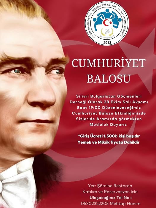 Silivri Bulgaristan Göçmenleri Derneği’nden Cumhuriyet Coşkusu: “Cumhuriyet Balosu” 28 Ekim’de
