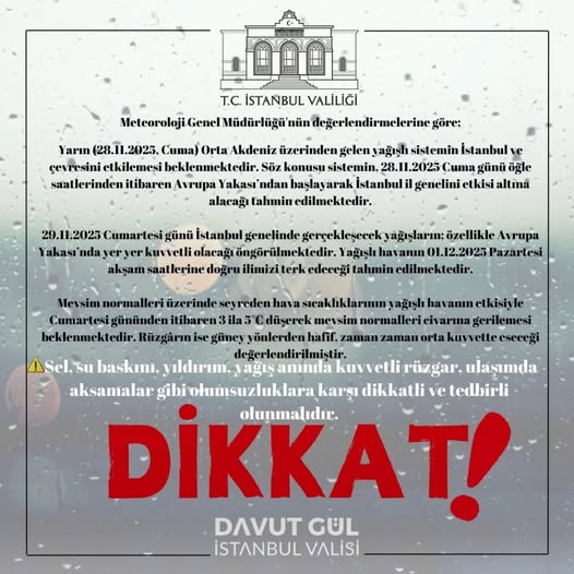 İstanbul için kuvvetli yağış ve fırtına uyarısı