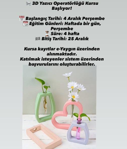 Silivri Halk Eğitim Merkezi 3D Yazıcı Operatörlüğü Kursu için kayıtlar başladı
