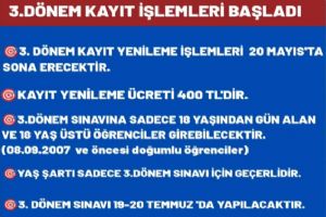 Açık Öğretim Lisesi 3. Dönem Kayıt Yenileme işlemleri başladı