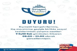 Silivri Belediyesi Sosyal Tesislerinin çalışma saatleri güncellendi