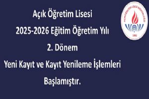 Açık Öğretim Lisesi 2.Dönem yeni kayıt ve yenileme