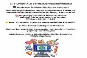 Silivri Halk Eğitim Merkezi’nde Bilgisayar İşletmenliği Kursu başlıyor