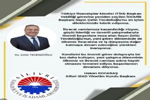 Silivri Sanayici ve İş Adamları Derneği Başkanı Kocabaş’tan Çetin Tecdelioğlu’na tebrik