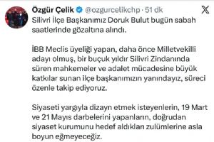 link Özgür Çelik: Silivri CHP İlçe Başkanı Doruk Bulut’un yanındayız, süreci özenle takip ediyoruz