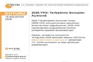 2026-YKS Yerleştirme Sonuçları açıklandı