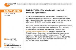2026-YKS Ek Yerleştirme Tercihleri başladı