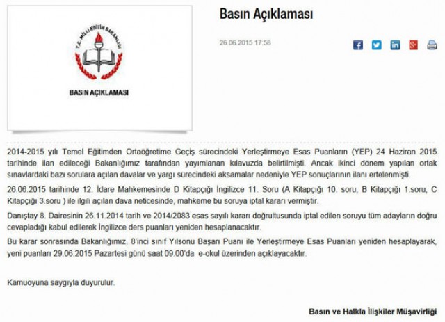 TEOG sonuçları bugün açıklanıyor