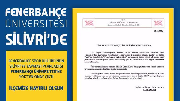 YÖK’ten; Fenerbahçe Üniversitesine onay